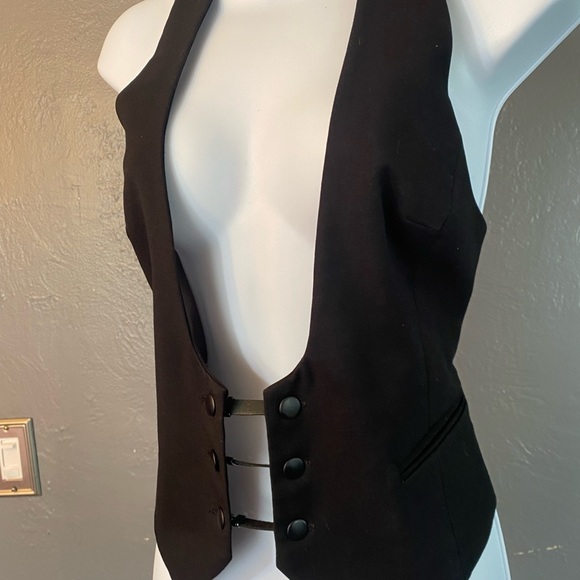 No Label-Vintage Black Front Button Fashion Vest - Picture 10 of 16